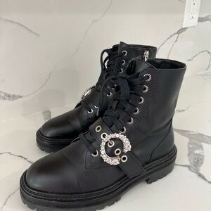 Jimmy Choo Black Ankle Boots with Crystal Buckle